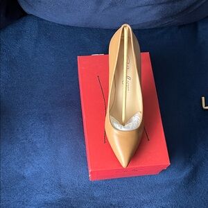Chic Tan Heels by Zara with Red Accent. Brand new. Size 10. Heels 3.25 inches